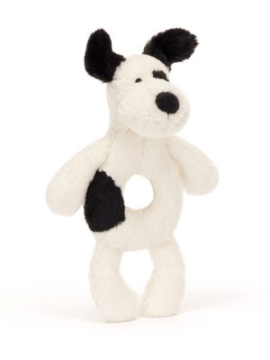 Bashful Black & Cream Puppy Ring Rattle