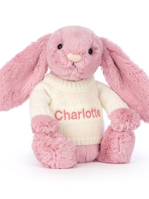 Bashful Tulip Pink Bunny with Personalised Cream Jumper