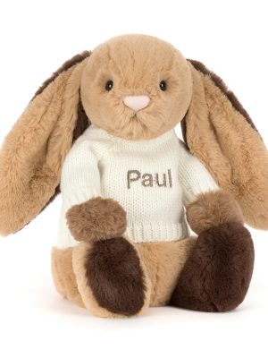 Bashful Patchwork Brown Bunny with Personalized Cream Jumper