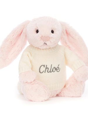 Bashful Pink Bunny with Personalised Cream Jumper