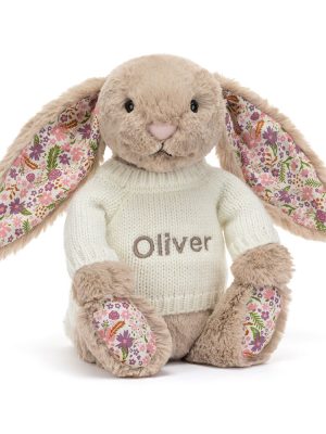 Blossom Beige Bunny 'Petal' with Personalised Cream Jumper