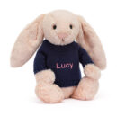 Bashful Blush Bunny with Personalized Navy Jumper