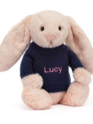 Bashful Blush Bunny with Personalized Navy Jumper