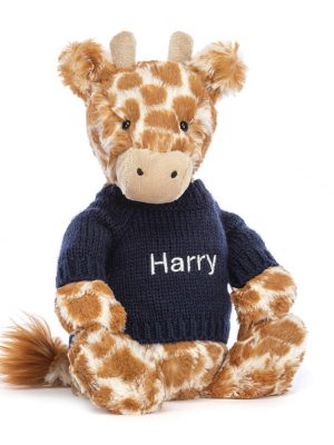 Bashful Giraffe with Personalized Navy Jumper