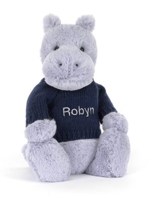 Bashful Hippo with Personalized Navy Jumper