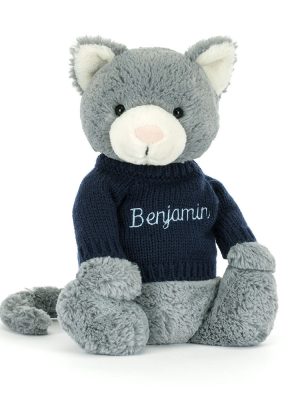 Bashful Kitten with Personalized Navy Jumper
