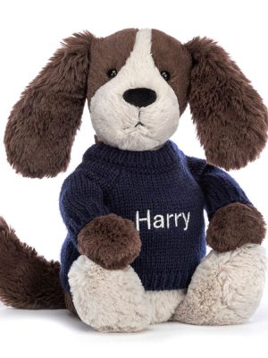 Bashful Fudge Puppy with Personalized Navy Jumper