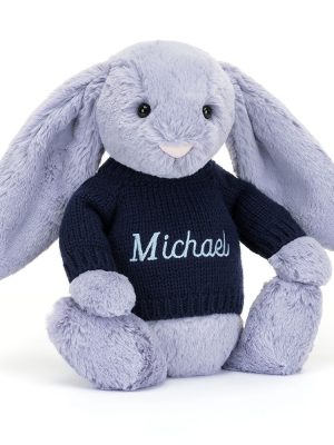 Bashful Viola Bunny with Personalized Navy Jumper