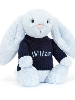 Bashful Blue Bunny with Personalized Navy Jumper