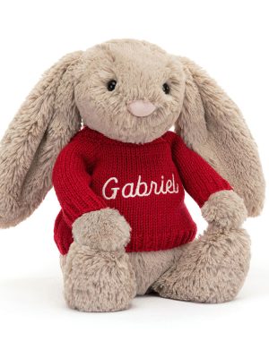 Bashful Beige Bunny with Personalized Red Jumper