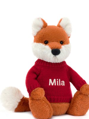 Bashful Fox Cub with Personalized Red Jumper