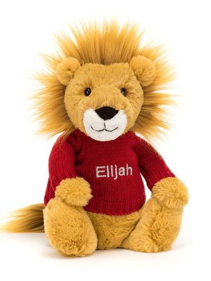 Bashful Lion with Personalized Red Jumper
