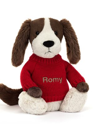 Bashful Fudge Puppy with Personalized Red Jumper