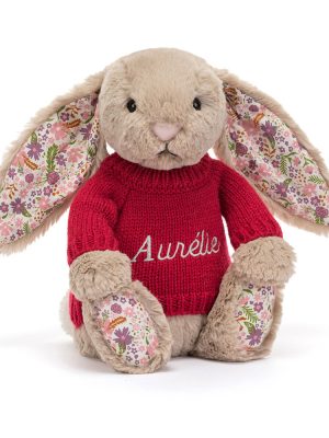 Blossom Beige Bunny 'Petal' with Personalised Red Jumper